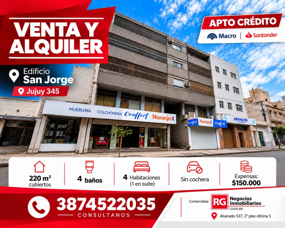 EN ALQUILER - Semipiso sobre Avenida Jujuy al 300